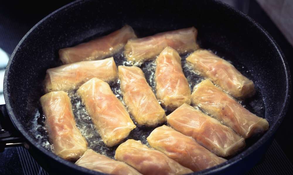 how to fry egg rolls in a pan